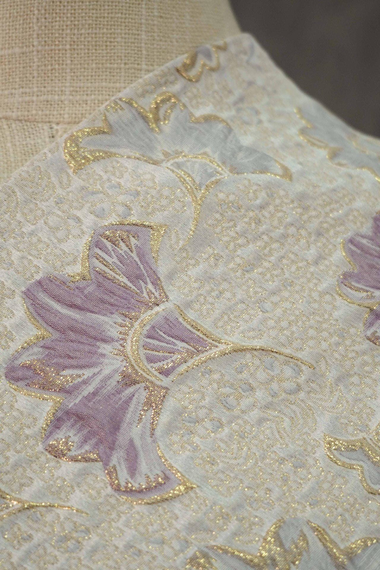 Gold Thread Jacquard Woven Fabric: 3D Lilac Floral Embossed Upholstery, Costume, Sewing - 60"W