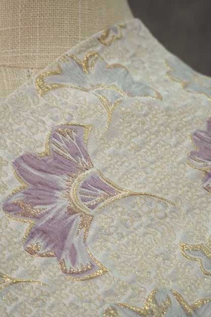 Gold Thread Jacquard Woven Fabric: 3D Lilac Floral Embossed Upholstery, Costume, Sewing - 60"W