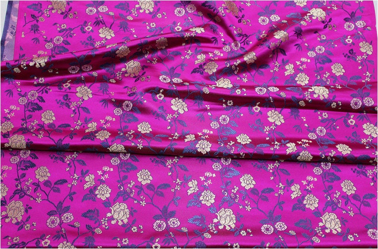 Floral Brocade Fabric: Chinese Style Silk Rayon Blend, 29.5" Wide