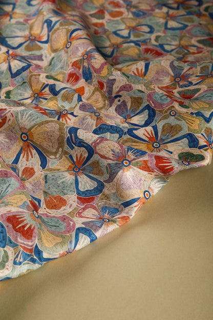 Tissu ramie Tencel à motif floral : imprimé coloré, matériau pour la confection de vêtements (59 pouces)
