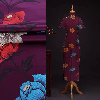 Rose Floral Jacquard Satin Fabric: Tibetan Robe, Upholstery (29.5"W)