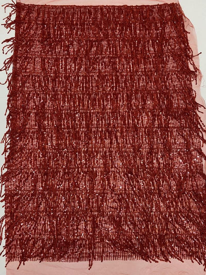 Sequin Tassel Embroidered Fabric: Runway Dress Material (51"W)