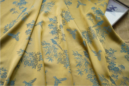 Jacquard Rayon Fabric: Bird & Floral Print, 59" Wide - By The Meter