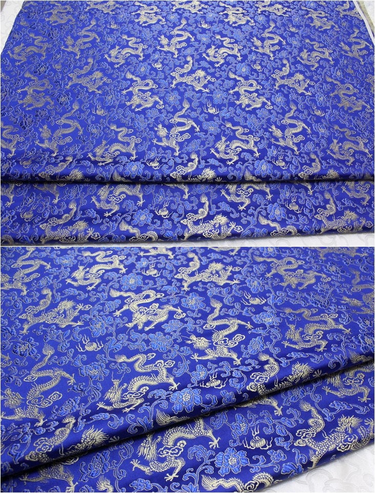 Dragon Flower Brocade Fabric: Multi-Color Silk Rayon Blend, 29.5" Wide