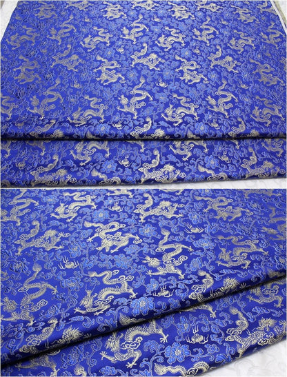 Dragon Flower Brocade Fabric: Multi-Color Silk Rayon Blend, 29.5" Wide