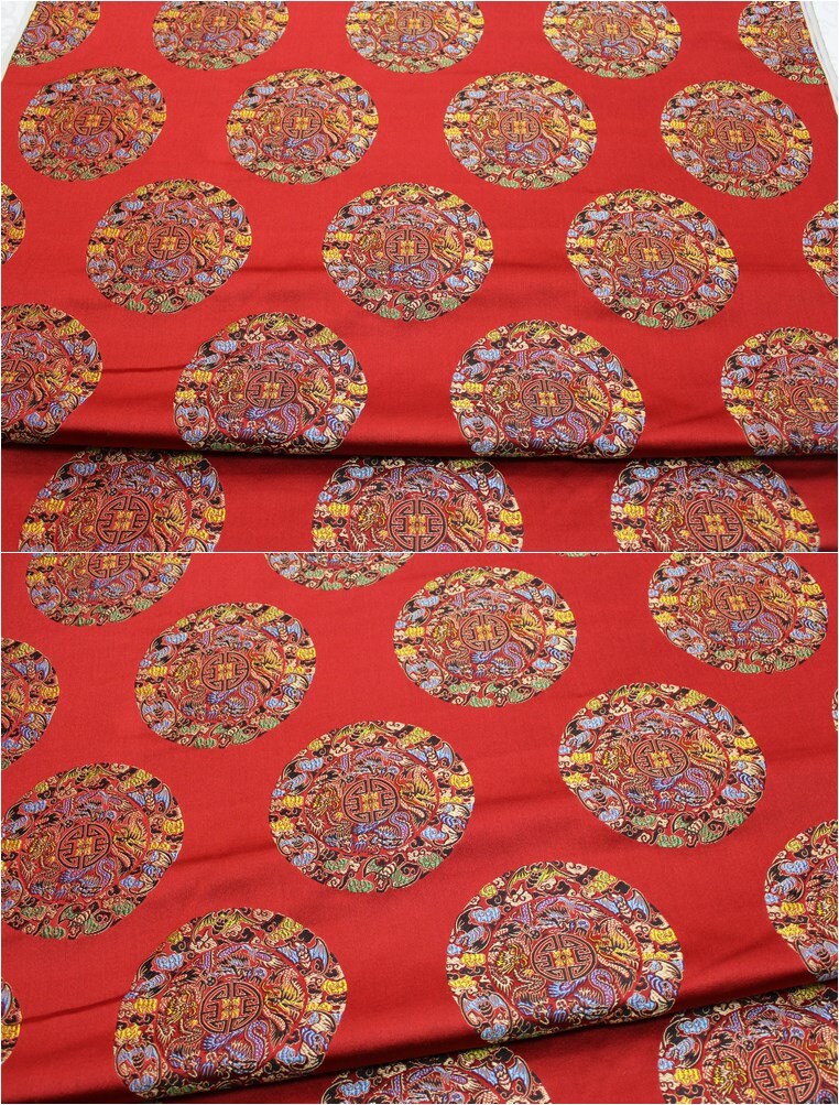 Vintage Chinese Brocade Fabric: 75" Wide Satin Silk Tapestry