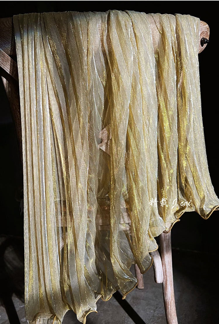 Tissu en maille plissée transparente à paillettes, 150 cm de large, fil doré et argenté