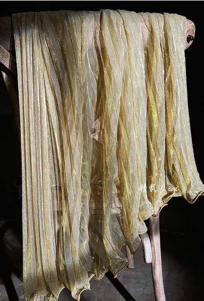 Tissu en maille plissée transparente à paillettes, 150 cm de large, fil doré et argenté