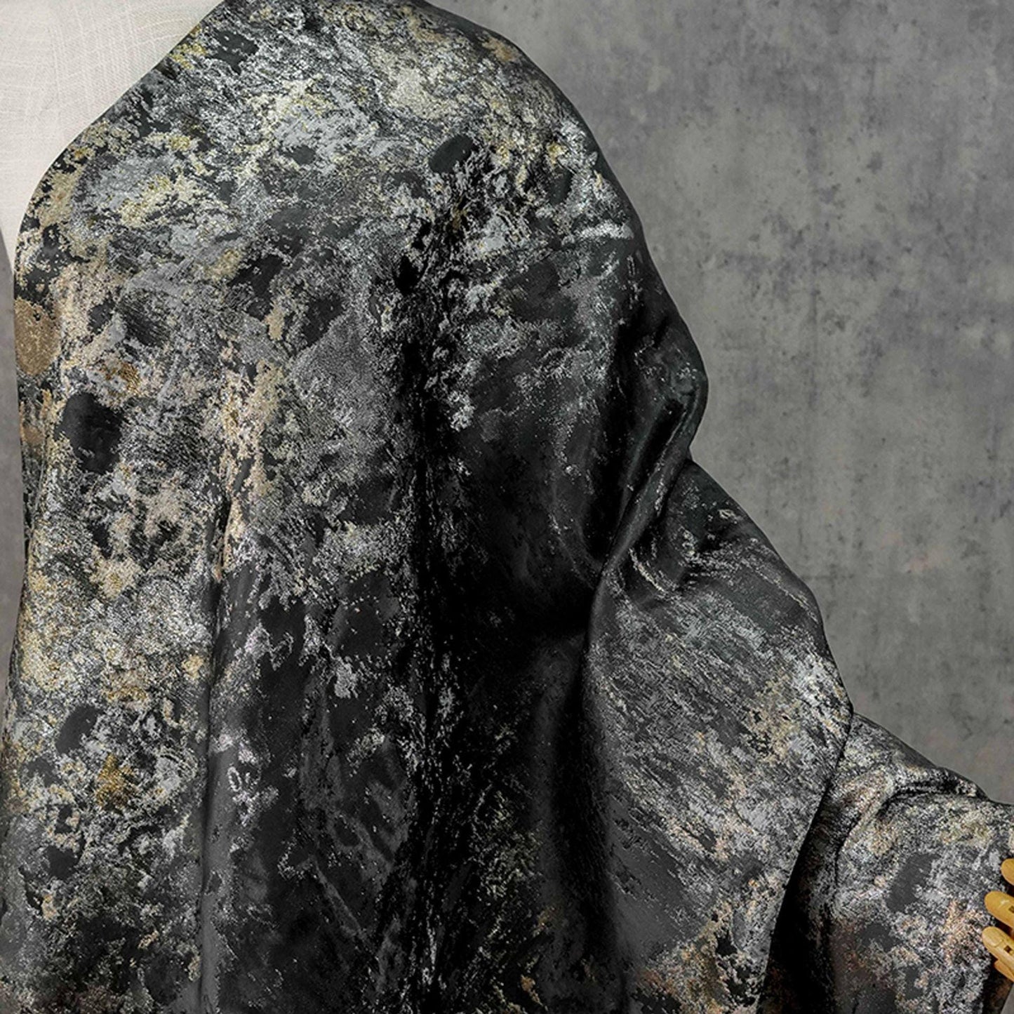 Gold Foil Jacquard Fabric: Vintage Metallic Woven Textile (63"W, By The Meter)