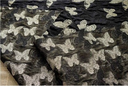 Gold Thread Butterfly Jacquard Fabric: 3D Texture, 56" Wide