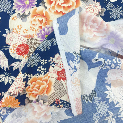 Japanese Crane Flower Fabric: 100% Cotton Sewing Material
