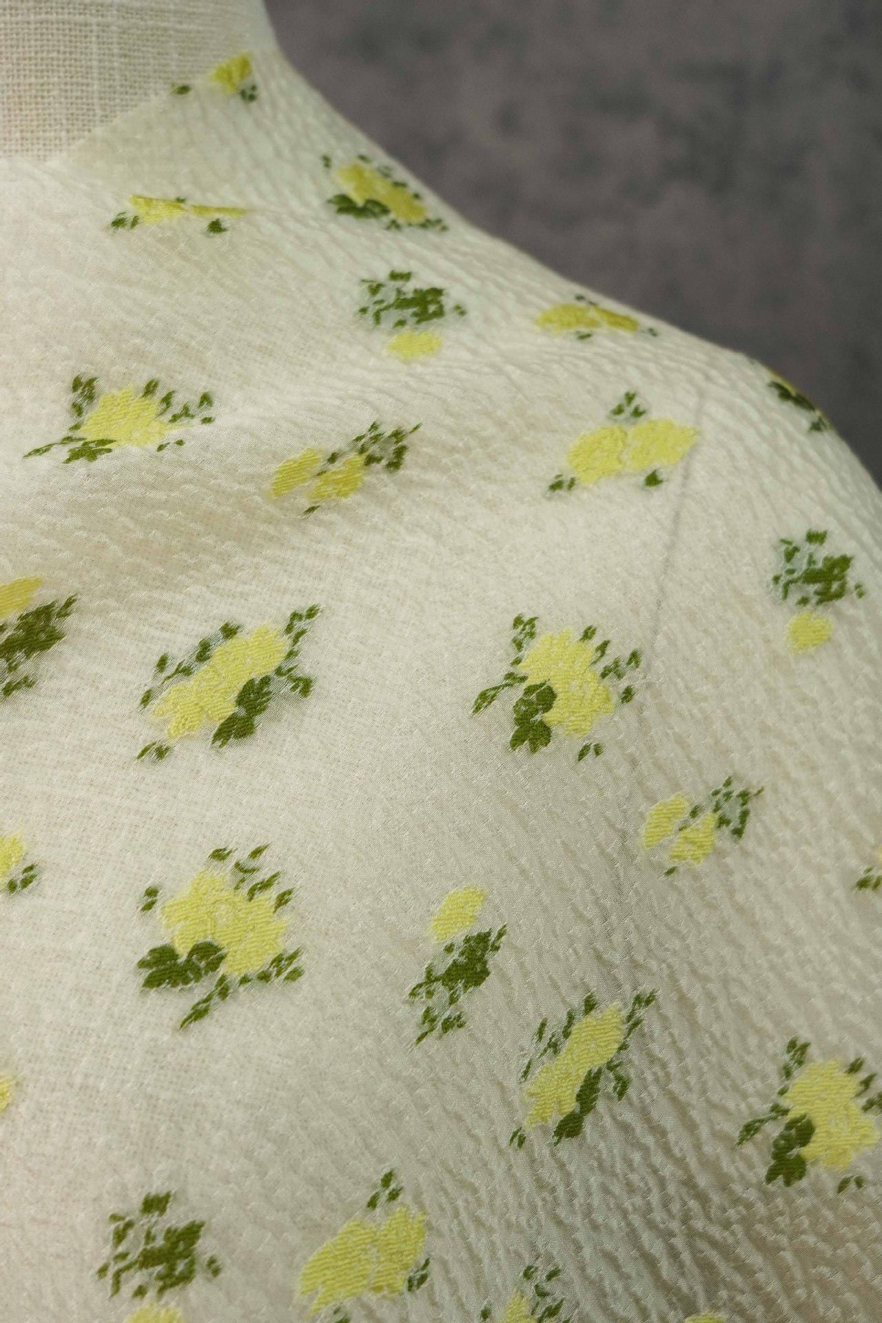 Yellow Floral Jacquard Fabric: Hollow Relief Style, 54"W