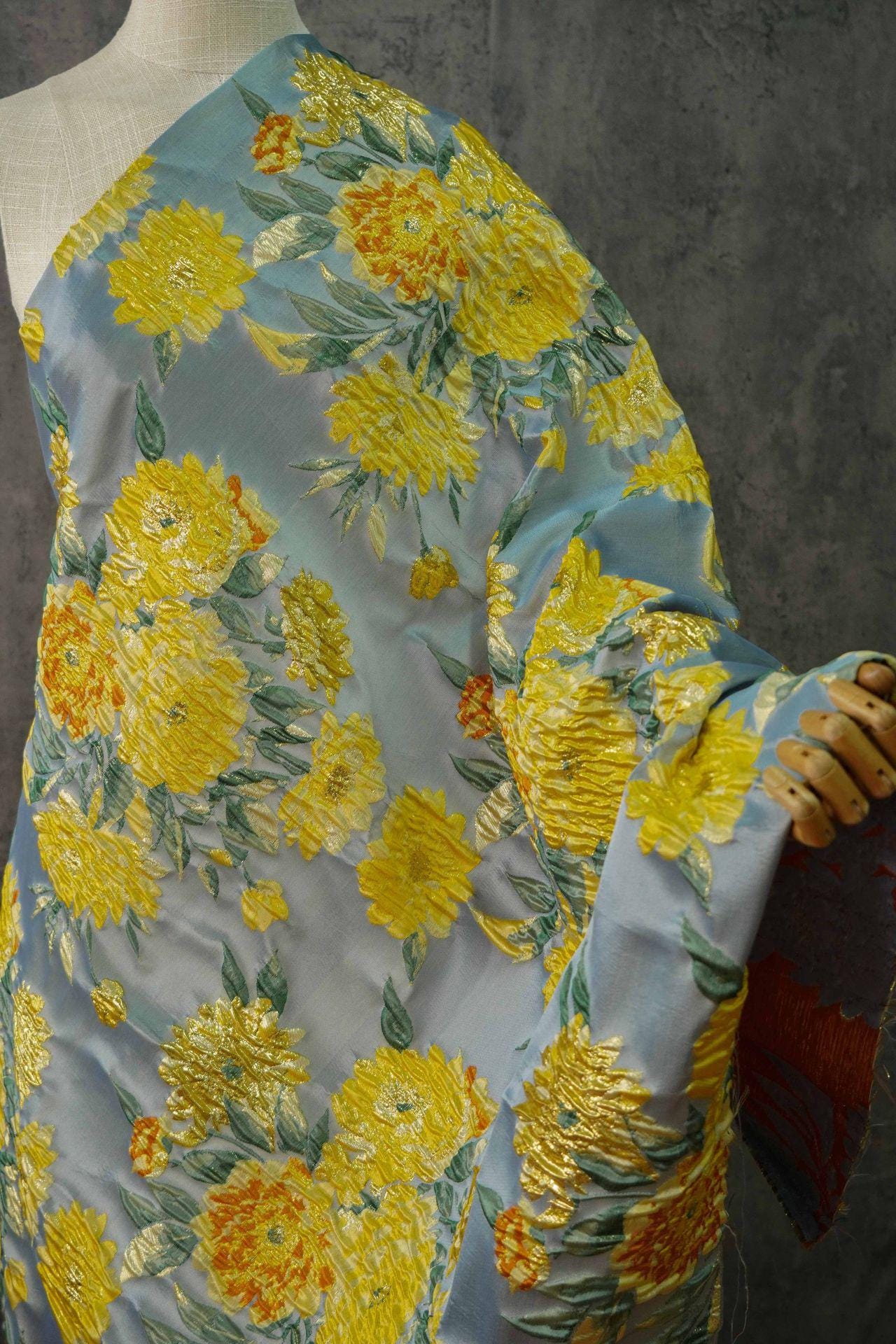 Gold Thread Yellow Peony Jacquard Fabric: 54"W Upholstery & Drapery