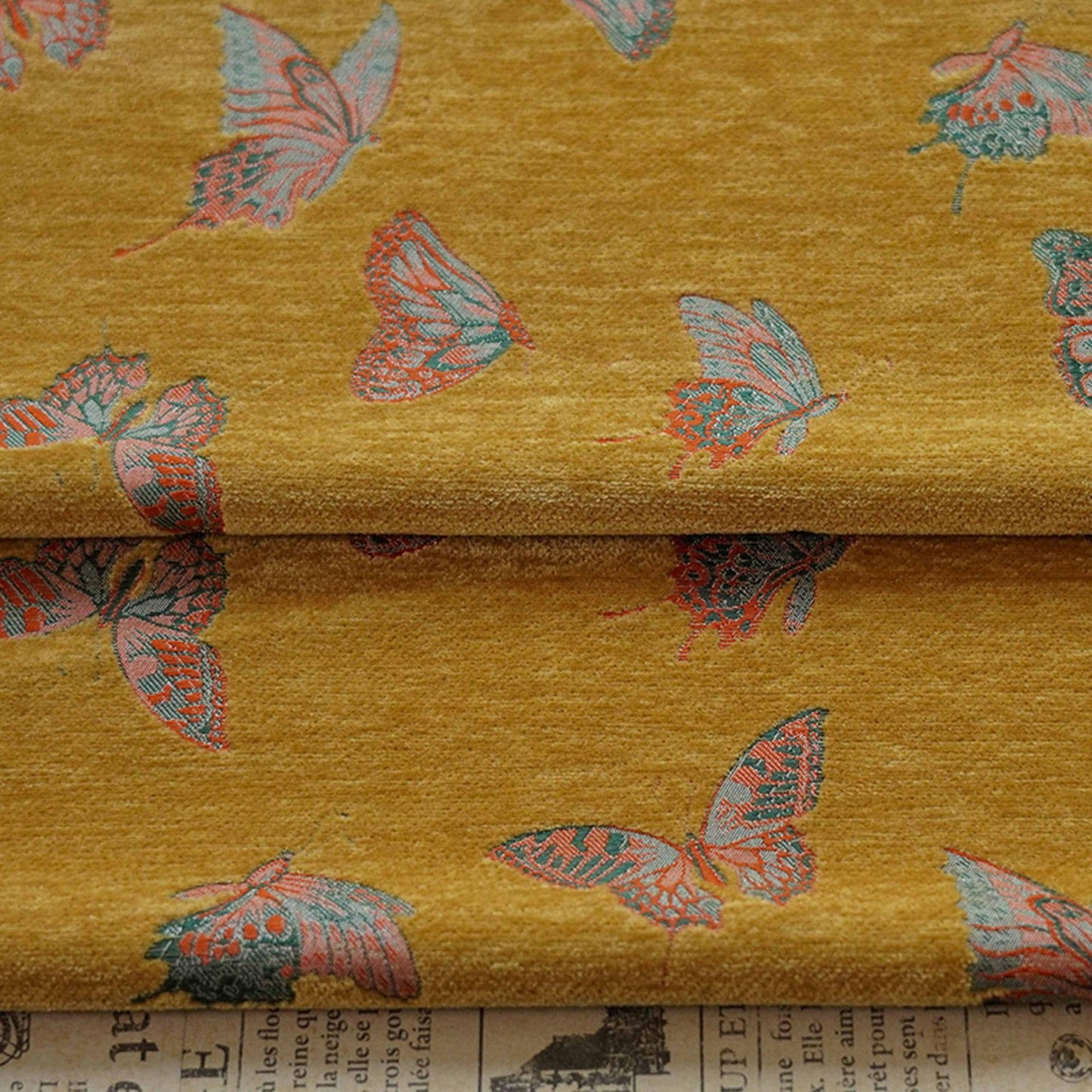 Tissu jacquard chenille papillon : tissu d’ameublement de 150 cm de large, vendu au mètre