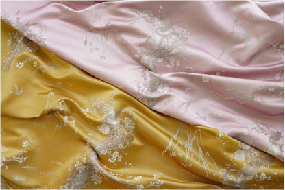 Mountain Flowers Birds Brocade Fabric: 58"W Rayon Sewing Material