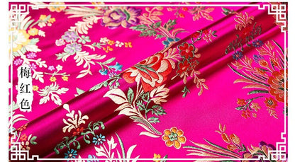 Silk Brocade Fabric: Begonia Floral Design, 29.5" Wide - By The Meter