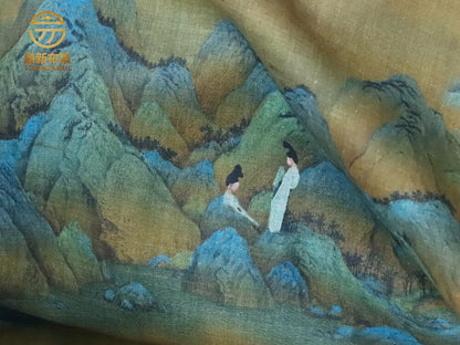 Ancient Painting Ramie Fabric: Upholstery, Costume, Scarf (57"W)