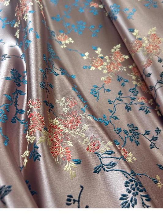 Brocart de soie damassé : tissu chinois à motifs floraux, largeur 75 cm (29,5 po) - Vendu au mètre
