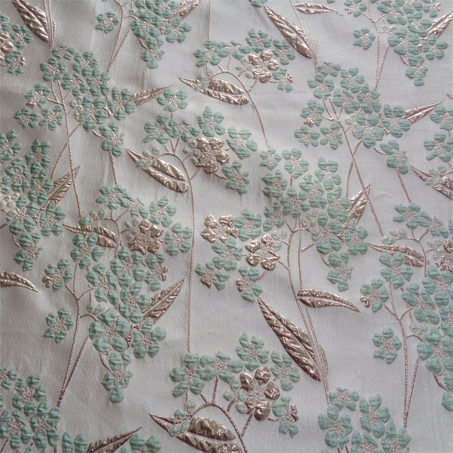Gold Thread Jacquard Fabric: 3D Vintage Floral Upholstery, 55"W