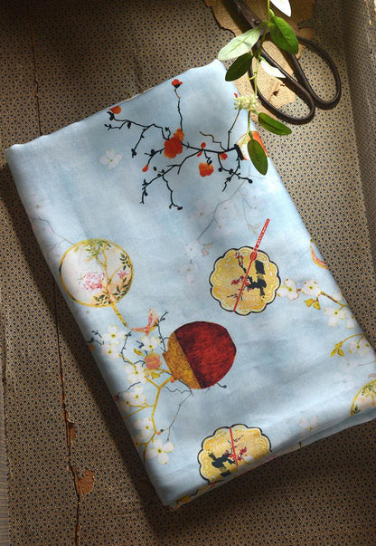 Chinese Ink Painting Cotton Fabric: Floral Drapery, Costume Sewing (55"W)