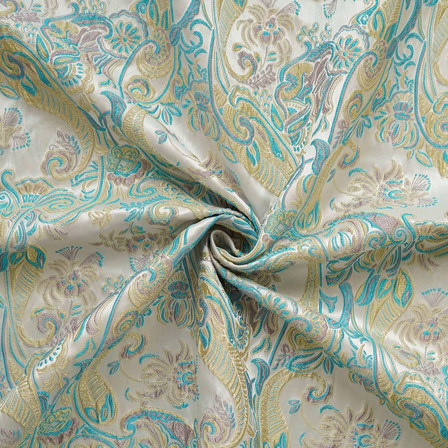 Blue & Yellow Embossed Jacquard Fabric, Palace Damask, 60"W, Meter