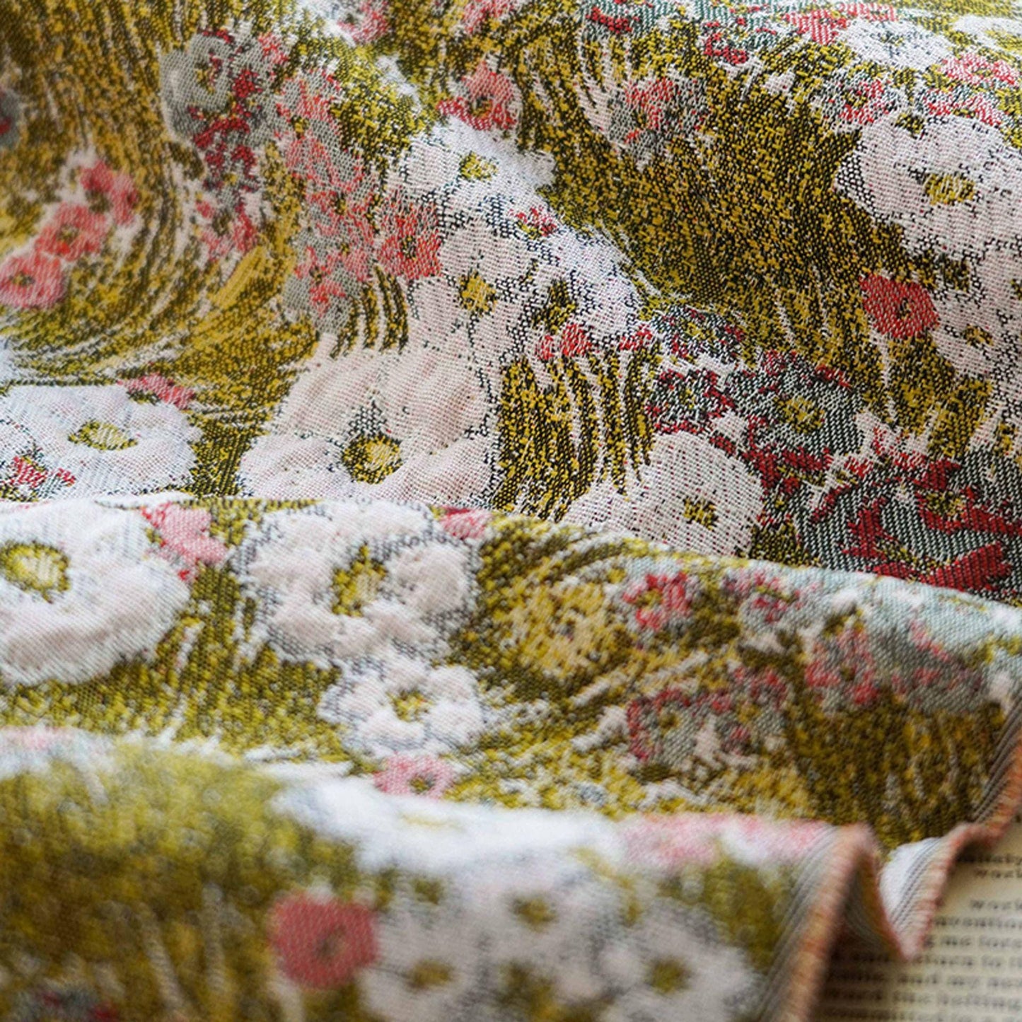 Reversible Floral Jacquard Fabric: 3D Embossed Green Woven Upholstery, 59" Wide