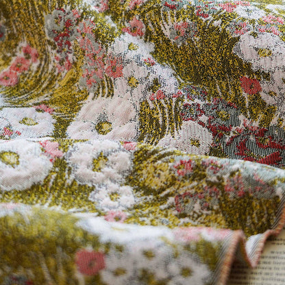 Reversible Floral Jacquard Fabric: 3D Embossed Green Woven Upholstery, 59" Wide