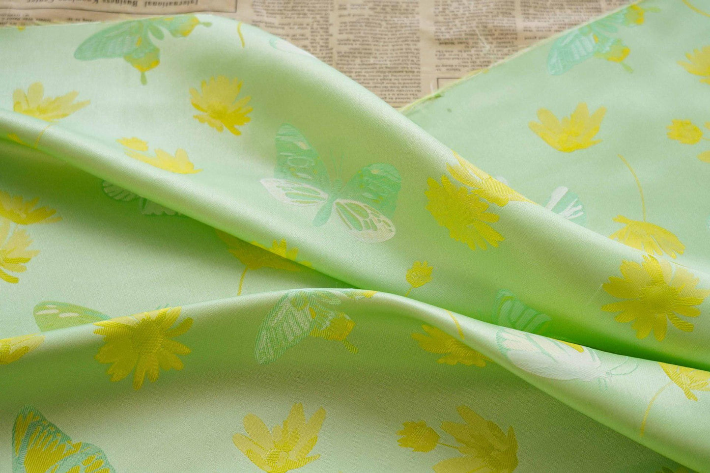 Butterfly Nishijin Fabric: Grass Green Upholstery, Costume, & DIY - 59"W