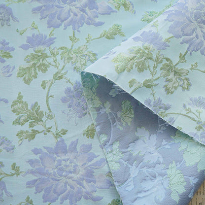 Blue Floral Jacquard Fabric with Gold Foil: 63" Wide Upholstery Fabric