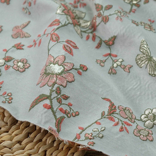 Gold Thread Jacquard Fabric: 3D Butterfly Texture, 55" Wide