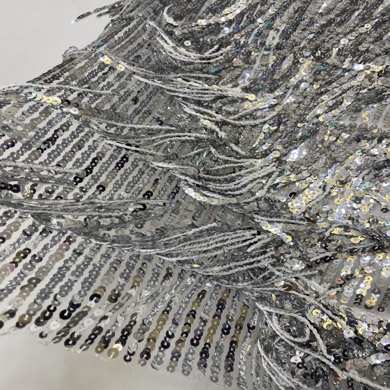 Sequin Tassel Embroidered Fabric: Runway Dress Material (51"W)