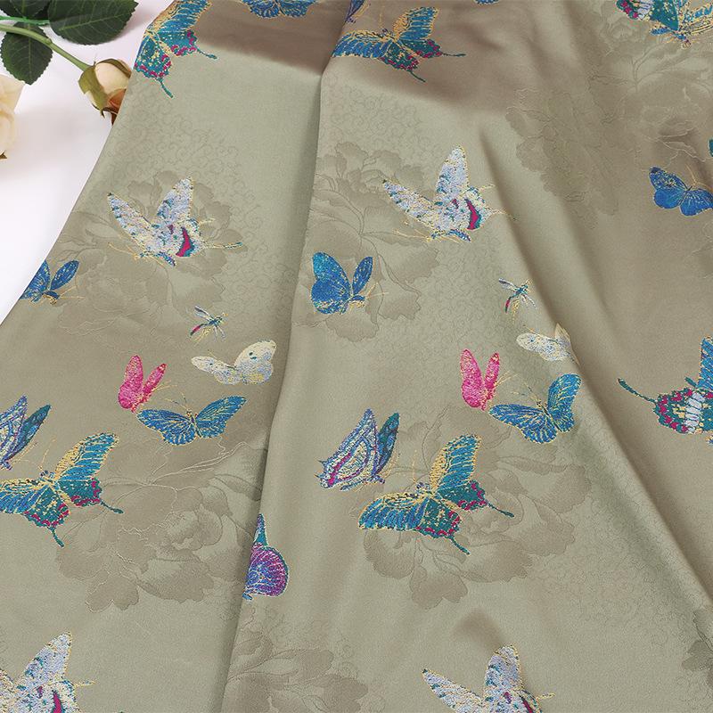 Tissu jacquard à papillons pivoines : Brocart en mélange de rayonne pour cheongsam