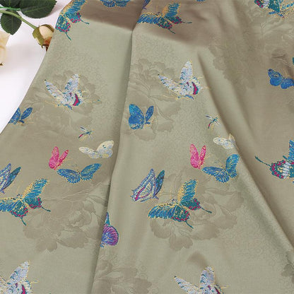 Tissu jacquard à papillons pivoines : Brocart en mélange de rayonne pour cheongsam