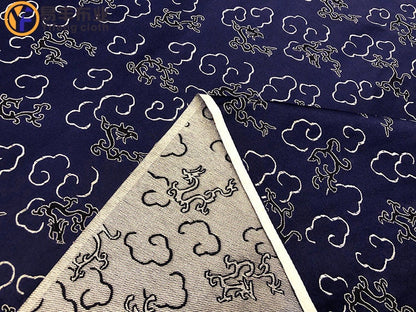 Navy Silk Brocade Fabric: Dragon Cheongsam Jacquard (29.5" W)