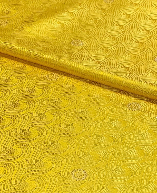 Gold Spiral Jacquard Brocade Fabric: Shiny Silk Rayon Blend, 29.5" Wide