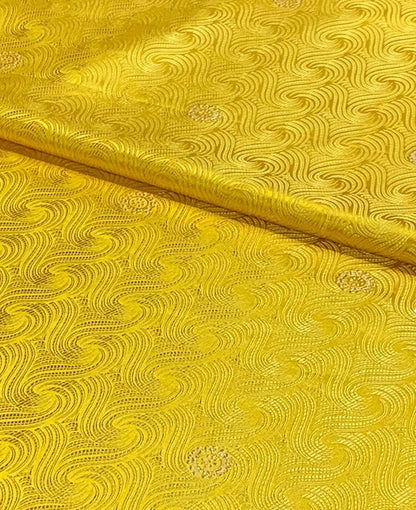 Gold Spiral Jacquard Brocade Fabric: Shiny Silk Rayon Blend, 29.5" Wide