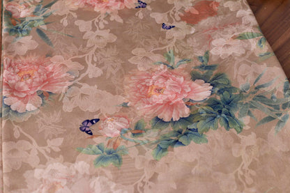 Floral Butterfly Print Fabric: Gambiered Canton Gauze Tea Silk