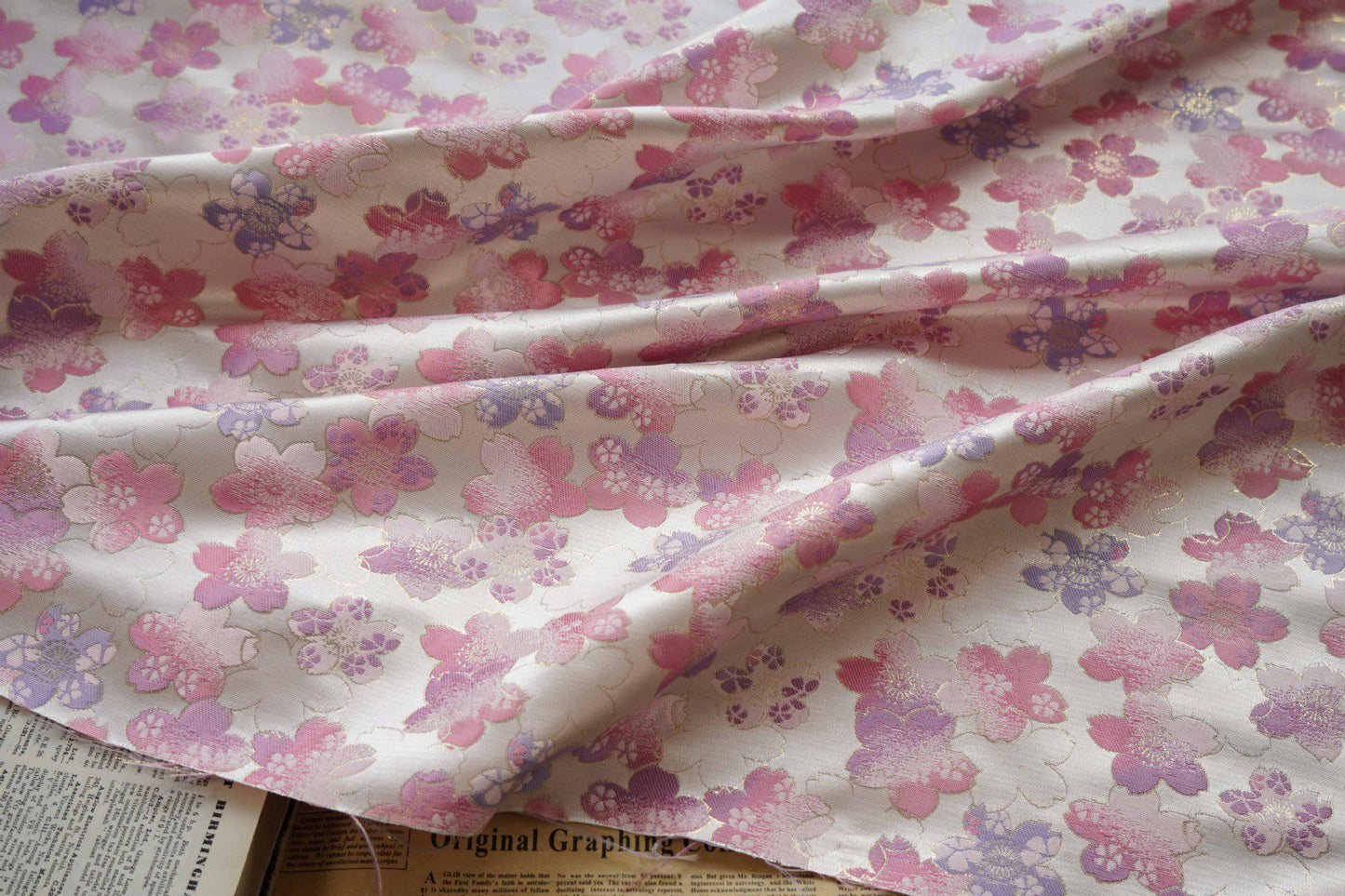 Sakura Silk Brocade Fabric: Japanese Floral Decor, 65" Wide