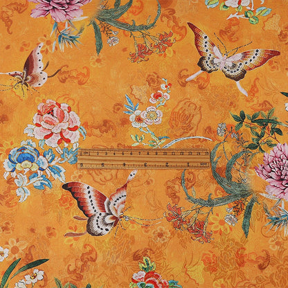 Butterfly Floral Tea Silk Satin Fabric: 59"W Digital Print Sewing Material