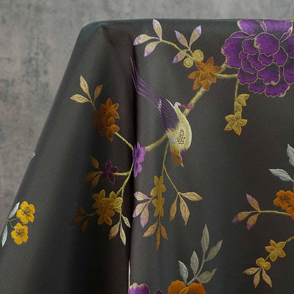 Gold Thread Jacquard Fabric: White Deer Embossed Weave, 64" Wide