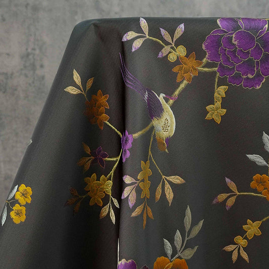 Gold Thread Jacquard Fabric: White Deer Embossed Weave, 64" Wide