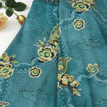 Ancient Painting Tea Silk Satin Fabric - 59"W Digital Print
