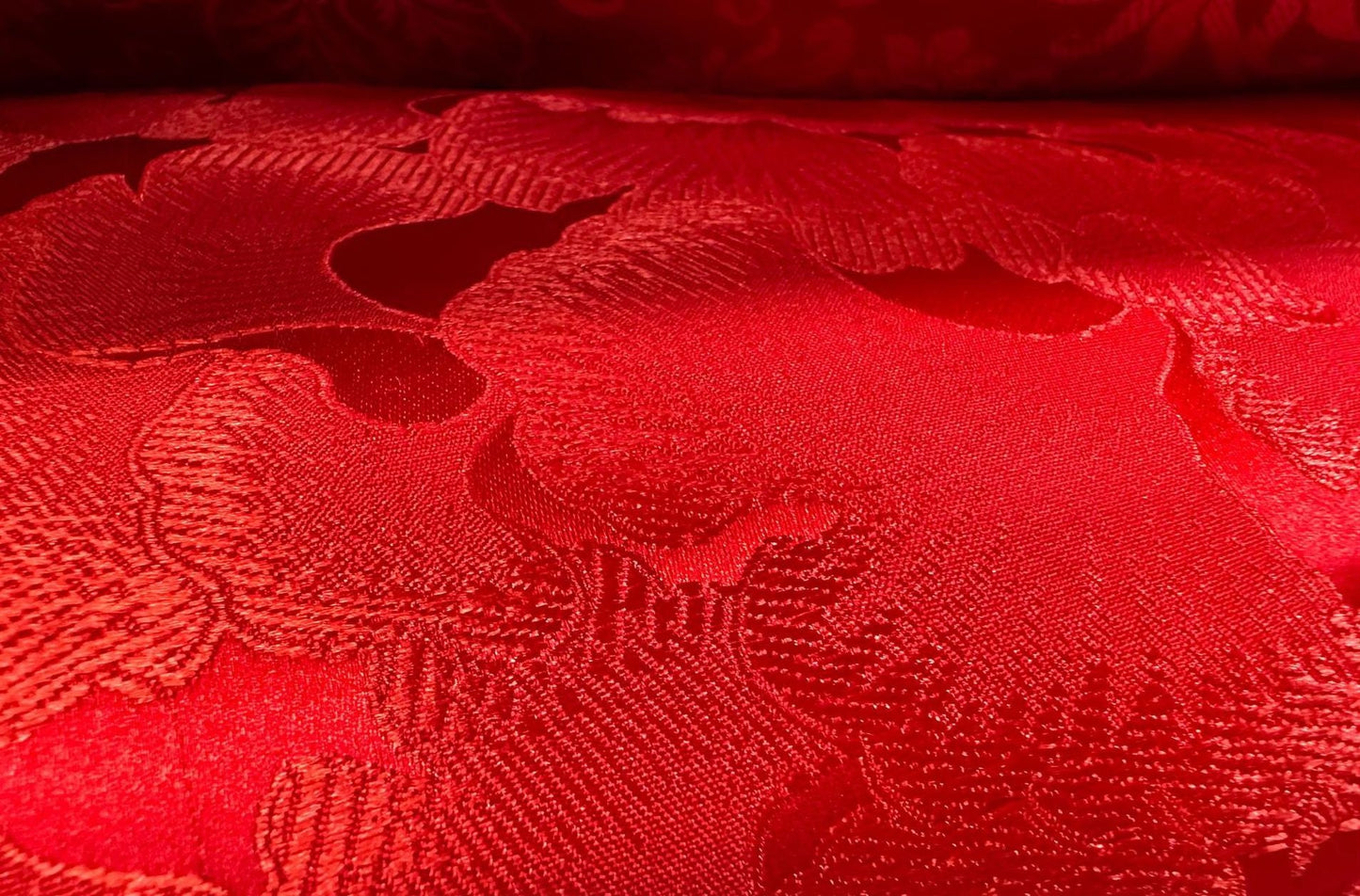 Ginkgo Biloba Brocade Damask Fabric: Gold Woven Rayon, 45" Wide