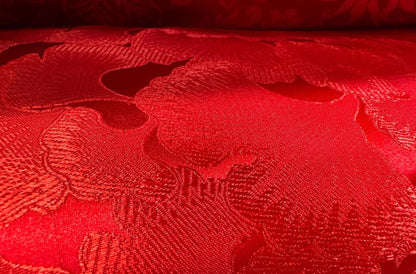 Ginkgo Biloba Brocade Damask Fabric: Gold Woven Rayon, 45" Wide