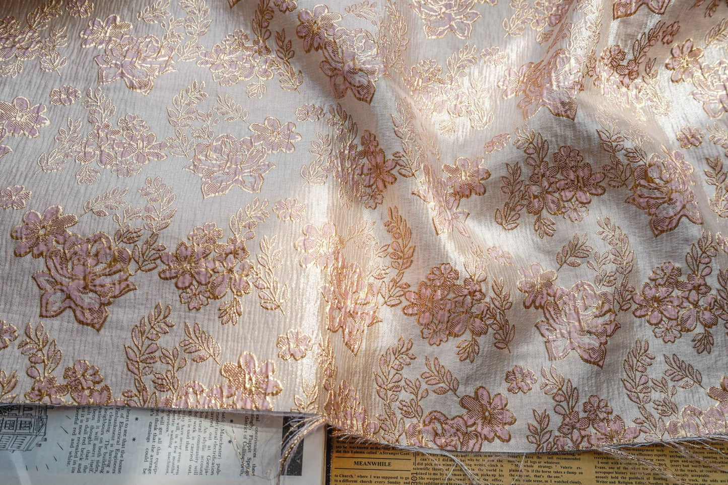Gold Thread Floral Jacquard Fabric: 3D Texture Upholstery, Prom Dress, Sewing (56" W)