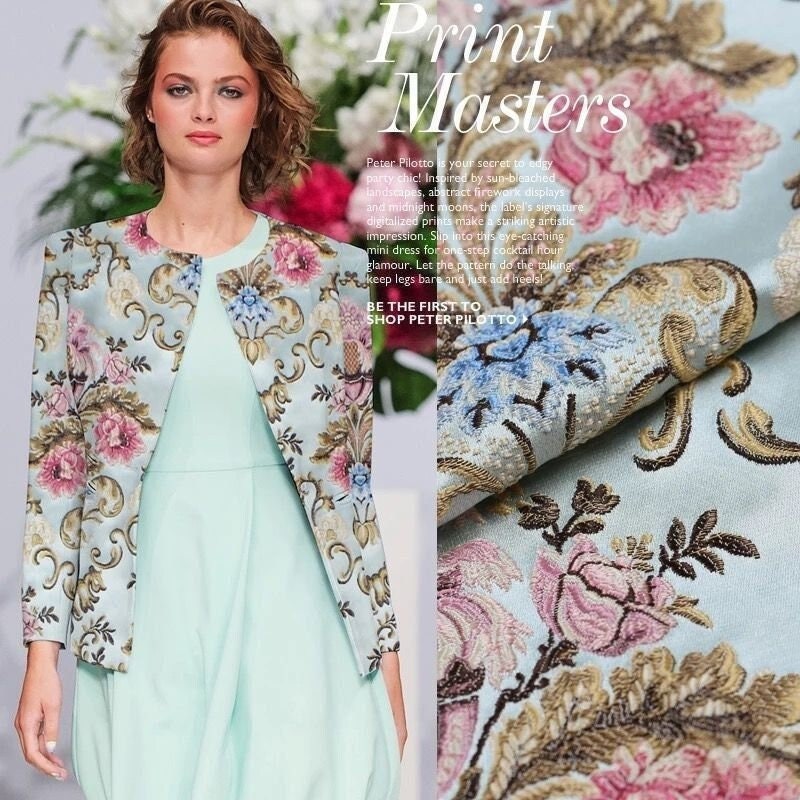Floral Brocade Jacquard Fabric: Retro Palace Style Rayon Dress Material