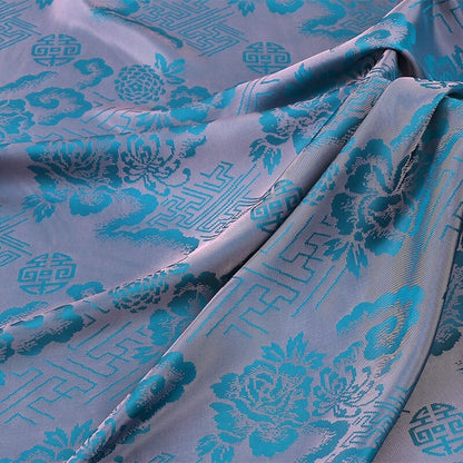 Floral Jacquard Rayon Fabric: Teal Print, 59" Wide