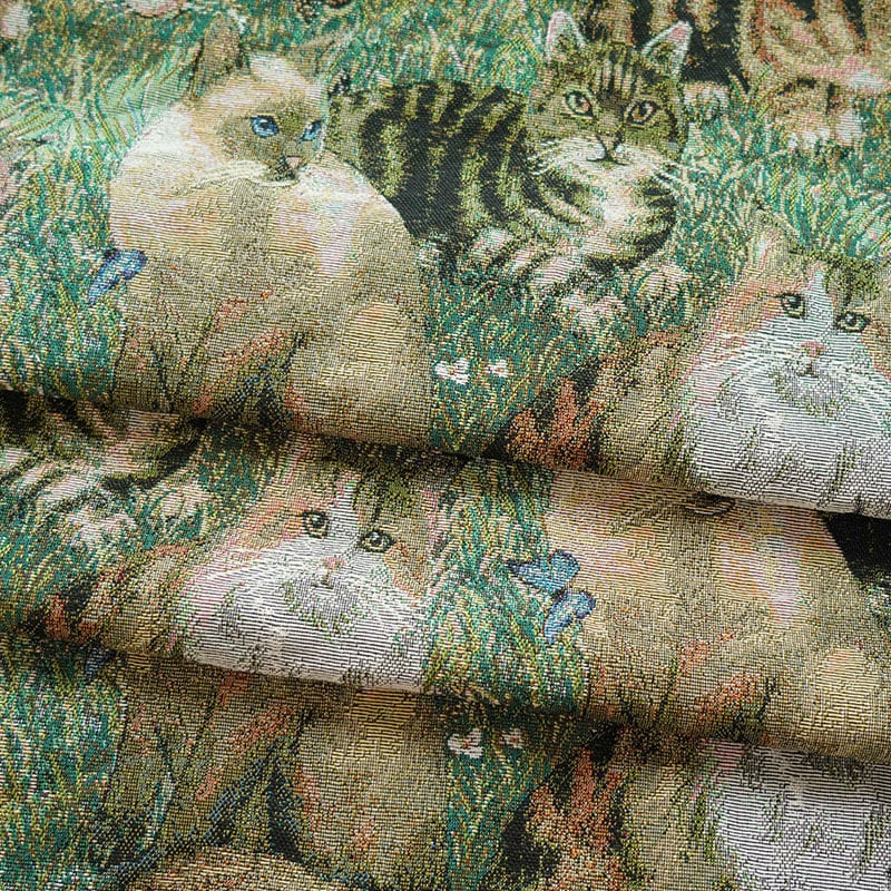 Cat Jacquard Fabric: Autumn Winter Upholstery, Sewing Material (59"W By 1 Meter)