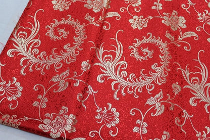 Tissu brocart à motif de queue de phénix rouge : coussin Cheongsam de 150 cm de large