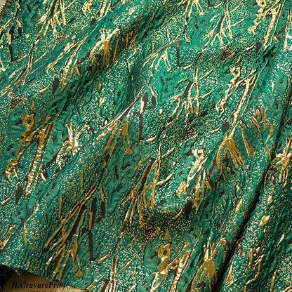 Gold Thread Jacquard Fabric: 3D Universe Galaxy Design, 56" Wide